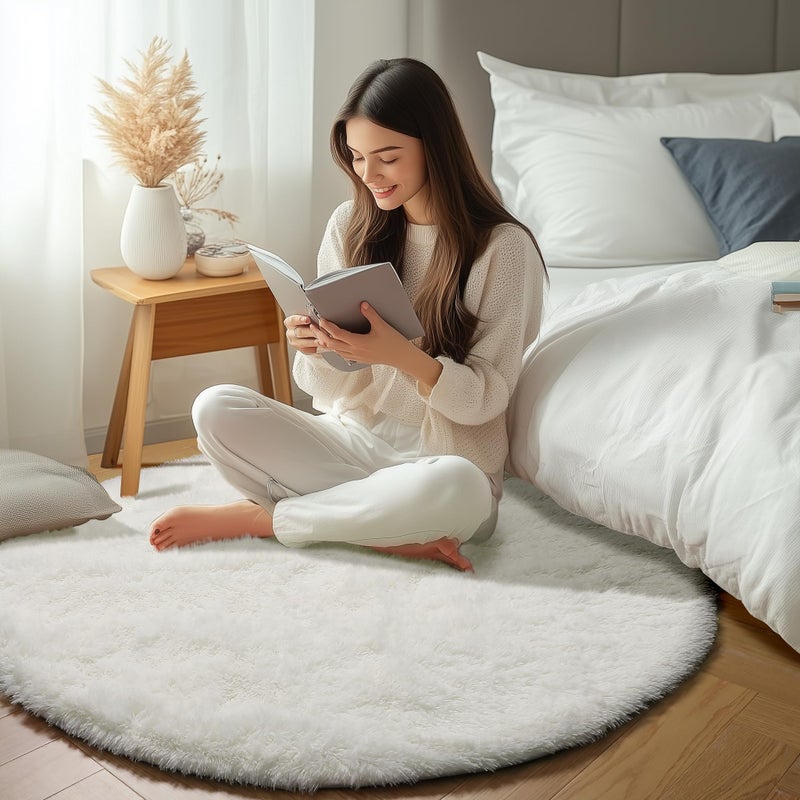 ONASAR Cream White Round Area Rugs 6ft, Fluffy Soft Bedroom Circle Rug Floor Mat for Kids Girls Boys Teen Room, Fuzzy Plush Shaggy Carpet for Baby Nursery Living Room Playroom Dorm Home Decor - Image 5